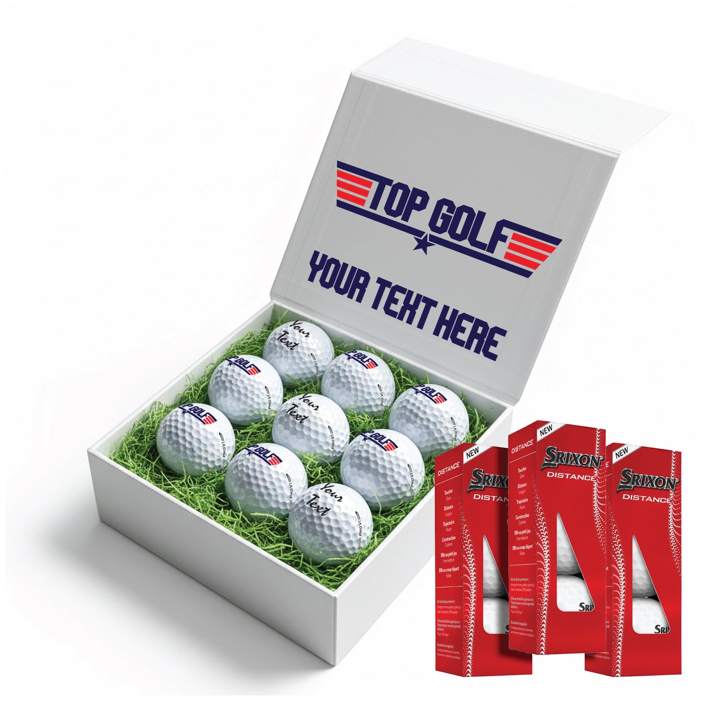 TOP GOLF: Personalised Branded 9 Golf Ball Set in Customised Box - Novelty Movie Themed Golfer's Gift, Father's Day, Retirement, Birthday