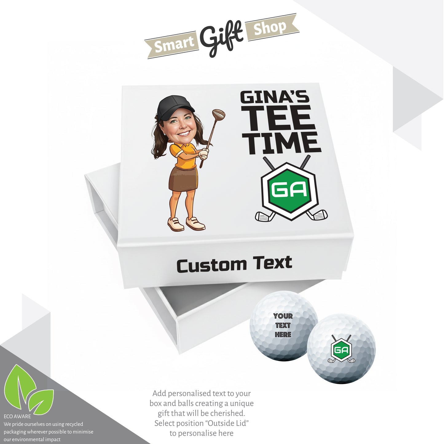 Personalised 9 Golf Ball Set in Customised Box - Your Own Caricature with Branded Balls: Novelty Golfer's Gift, Father's Day, Birthday