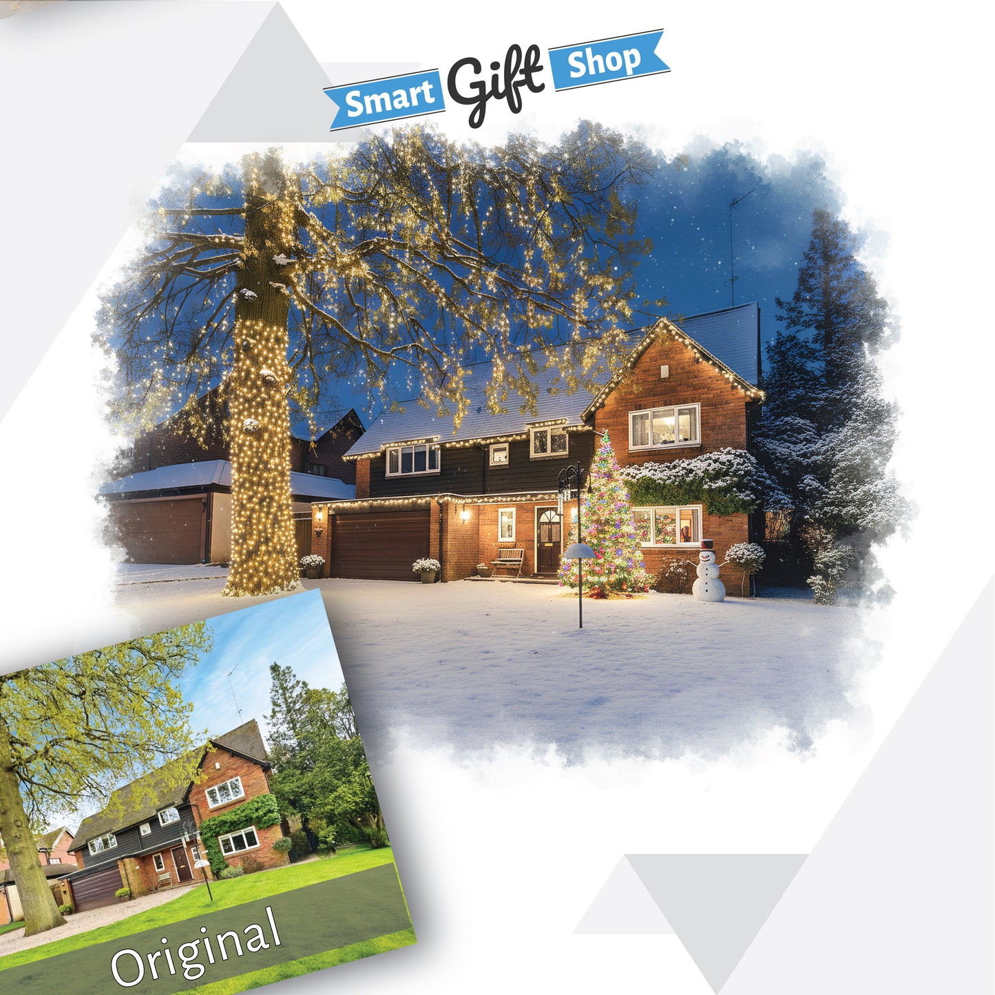 Custom Christmas Home/House Watercolour Scene Personalised Welcome Artwork. Framed or Unframed Print Various Sizes