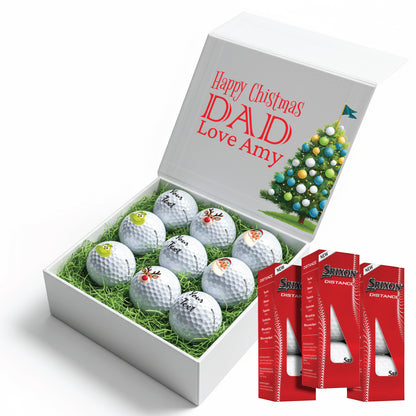 Christmas Personalised Branded 9 Golf Ball Set in Customised Box - Themed Golfer's Gift, Father's Day, Retirement, Birthday
