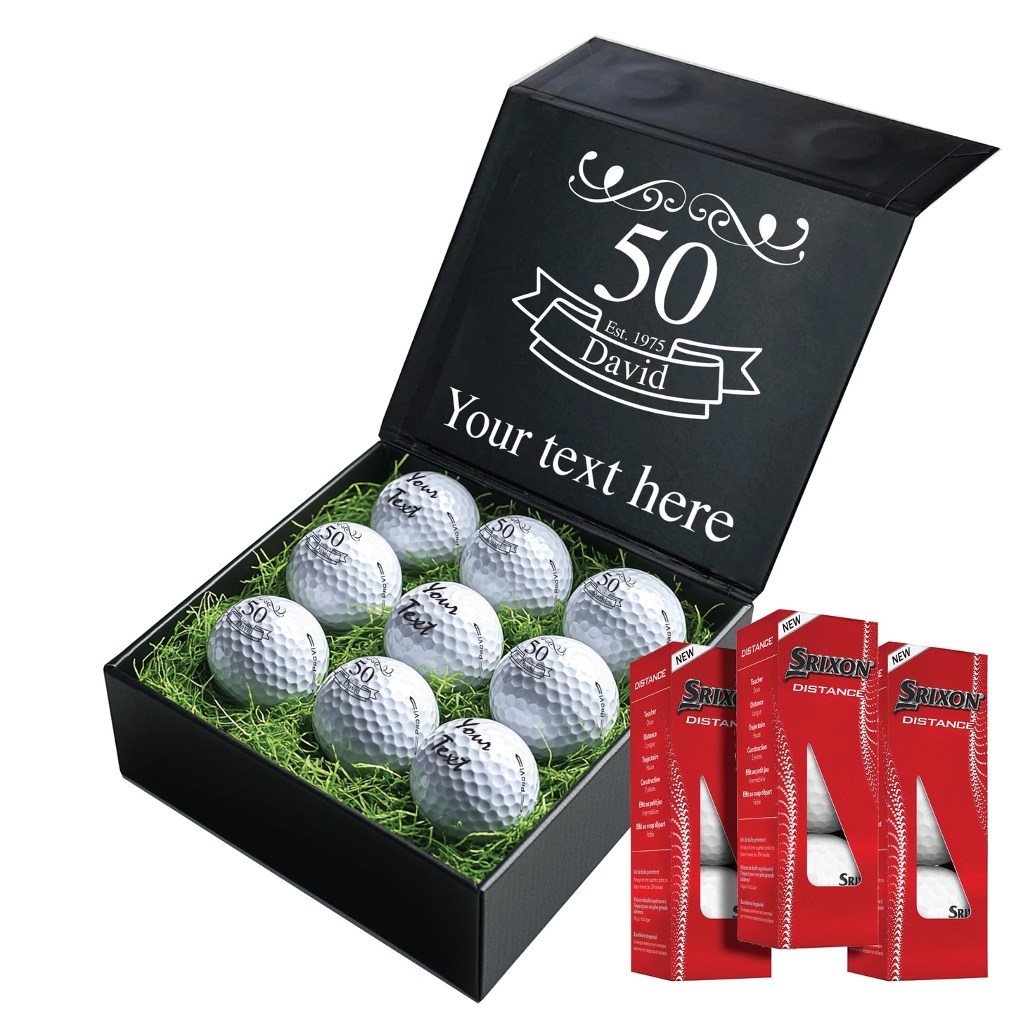 Happy Birthday Personalised Branded 9 Golf Ball Set in Customised Box - Golfer's Gift, Father's Day, Wedding Favour, Birthday