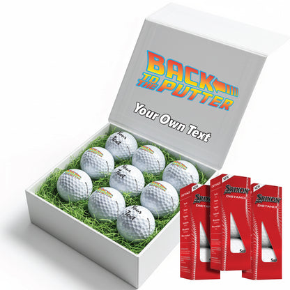 BACK TO THE PUTTER!: Personalised Branded 9 Golf Ball Set in Customised Box - Back to the Future Novelty Movie Terminator Themed Golfer's Gift, Father's Day, Retirement, Birthday