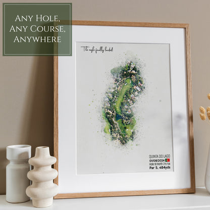 Personalised Golf Art Print, Custom Aerial Golf Course Map Layout - ANY HOLE Worldwide, Bespoke Text, Hole in One Gift Keepsake, Men Women, Father's Day, Birthday, Retirement
