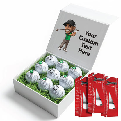 Personalised 9 Golf Ball Set in Customised Box - Your Own Caricature with Branded Balls: Novelty Golfer's Gift, Father's Day, Birthday