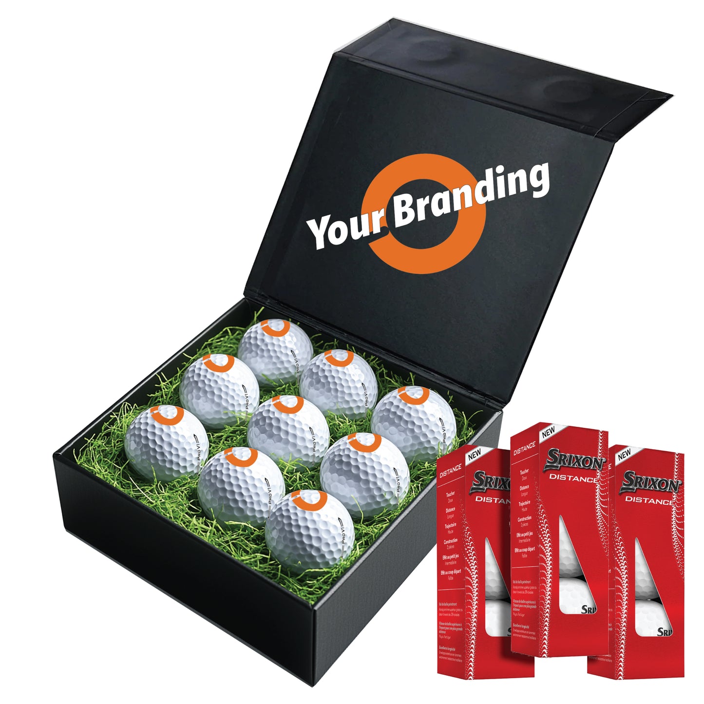 Personalised 9 Golf Ball Gift Set with Custom Branded Box | Corporate Golf Day & Company Logo Gifts
