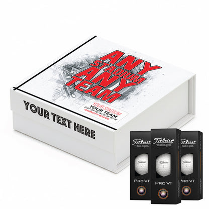 Personalised Branded 9 Golf Ball Set in Football Stadium Customised Box - Soccer Themed Golfer's Gift, Father's Day, Retirement, Birthday