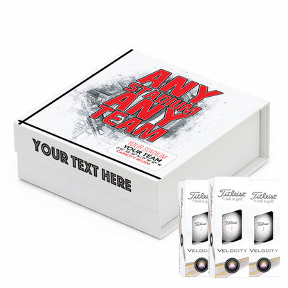 Personalised Branded 9 Golf Ball Set in Football Stadium Customised Box - Soccer Themed Golfer's Gift, Father's Day, Retirement, Birthday