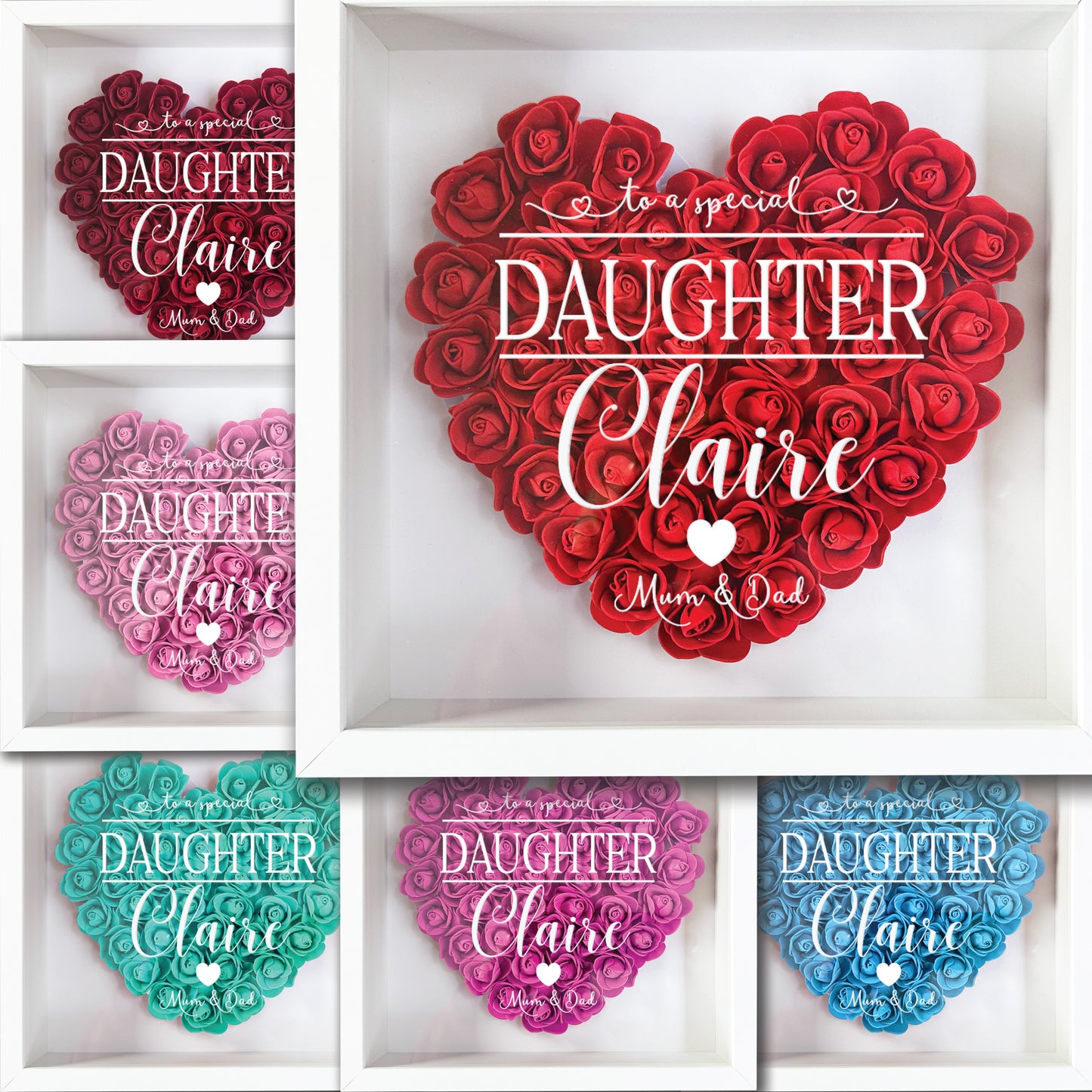 Personalised Framed Flower Floral Heart Daughter Friend Custom Birthday Keepsake Unique Gift for Girls Sister Shadow Box Frame