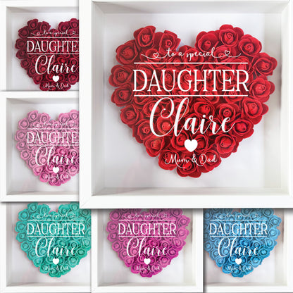 Personalised Framed Flower Floral Heart Daughter Friend Custom Birthday Keepsake Unique Gift for Girls Sister Shadow Box Frame