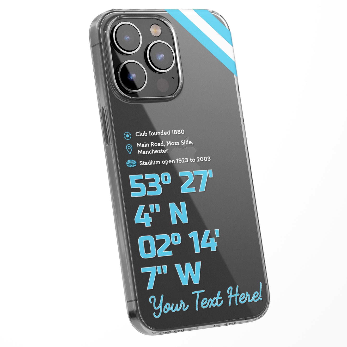 Personalised Phone Case Cover Football Team Stadium Coordinates Map Customised for iPhone 16 15 14 13 12 11 Range