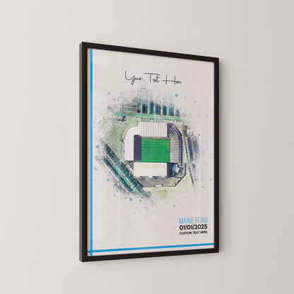 Manchester City 'Maine Road' Football Stadium Poster Artwork, Personalised Watercolour Art Print, Custom Aerial Layout - Framing options available ANY STADIUM Worldwide.