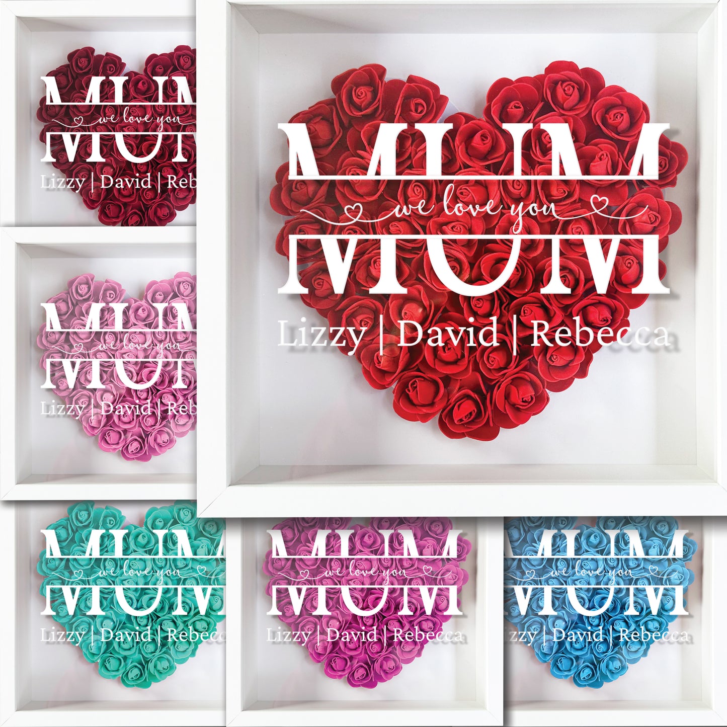 Personalised Framed Flower Floral Heart Mother's Day Custom Birthday Keepsake Unique Gift for Mum Mother Shadow Box Frame