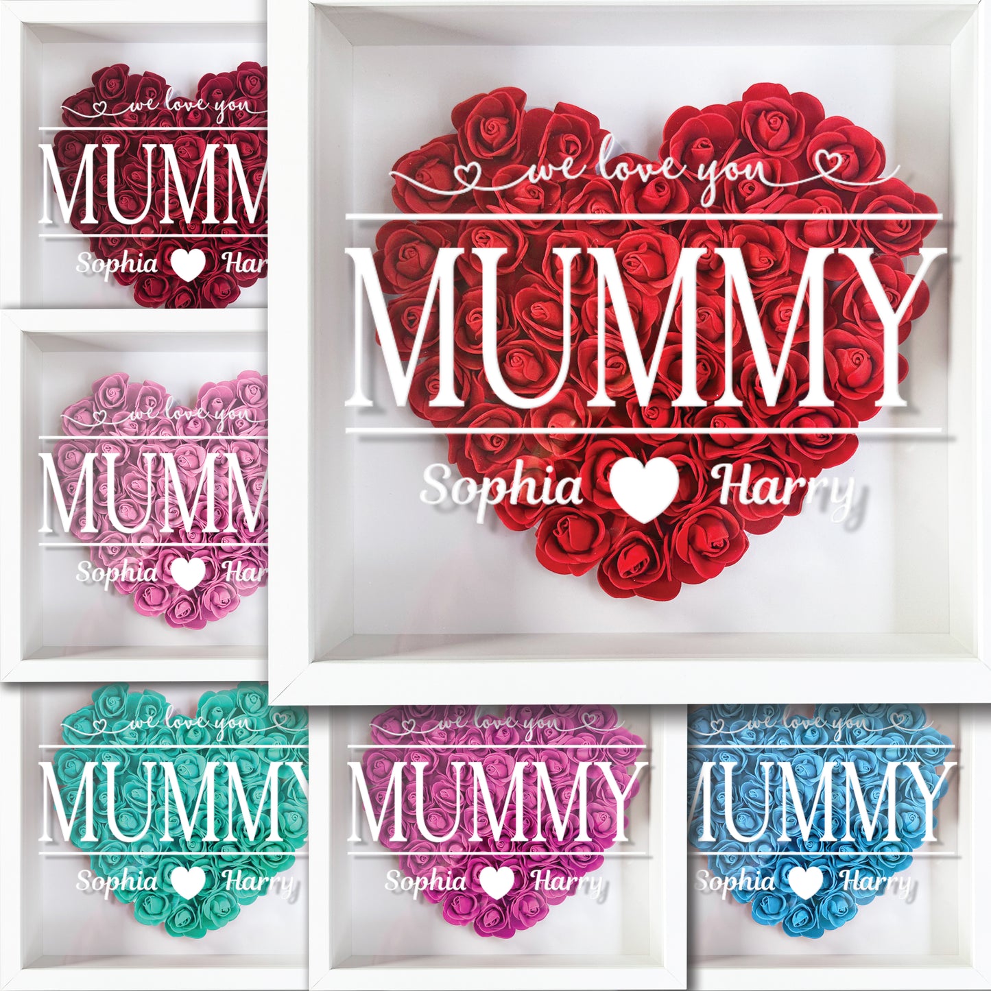 Personalised Framed Flower Floral Heart Mother's Day Custom Birthday Keepsake Unique Gift for Mum Mother Shadow Box Frame