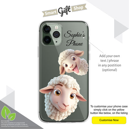 Sheep Lamb Custom Cartoon Phone Case Personalised CLEAR Cute Family Splatter Phone Cover Case for iPhone 16 15 14 13 12 11
