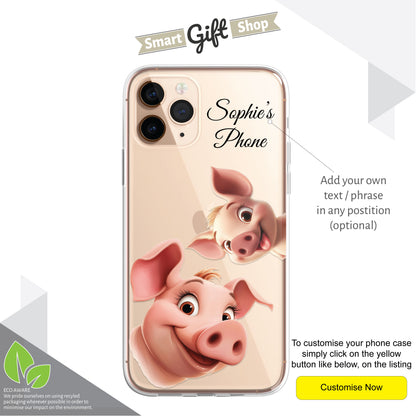 Pig Piglet Custom Cartoon Phone Case Personalised CLEAR Cute Family Splatter Phone Cover Case for iPhone 16 15 14 13 12 11