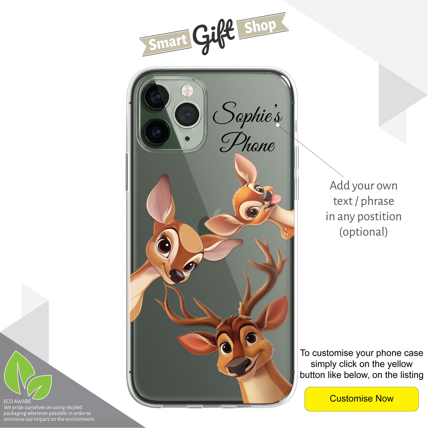 Stag Deer Custom Cartoon Phone Case Personalised CLEAR Cute Family Splatter Phone Cover Case for iPhone 16 15 14 13 12 11