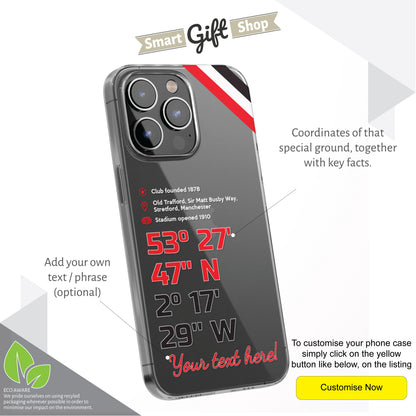 Personalised Phone Case Cover Football Team Stadium Coordinates Map Customised for iPhone 16 15 14 13 12 11 Range