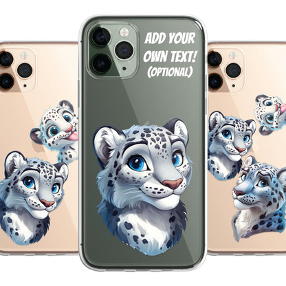 Snow Leopard Custom Cartoon Phone Case Personalised CLEAR Cute Family Splatter Phone Cover Case for iPhone 16 15 14 13 12 11