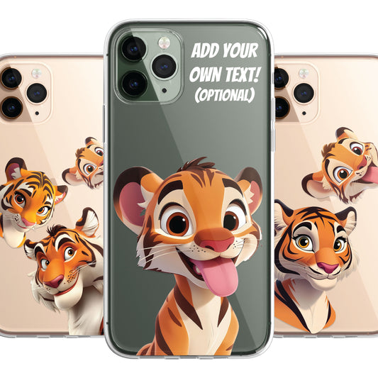 Tiger Custom Cartoon Phone Case Personalised CLEAR Cute Family Splatter Phone Cover Case for iPhone 16 15 14 13 12 11