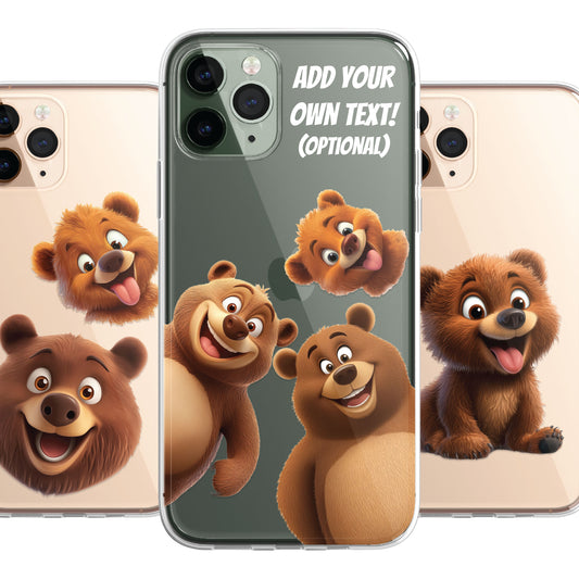 Grizzly Bear Custom Cartoon Phone Case Personalised CLEAR Cute Family Splatter Phone Cover Case for iPhone 16 15 14 13 12 11