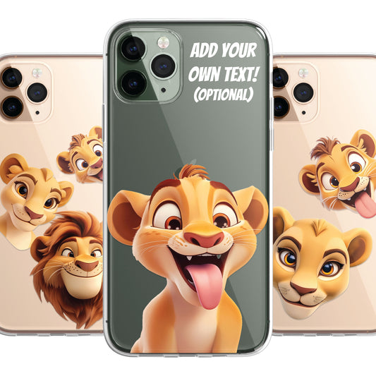 Lion Lioness Custom Cartoon Phone Case Personalised CLEAR Cute Family Splatter Phone Cover Case for iPhone 16 15 14 13 12 11