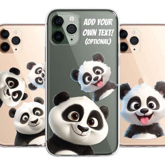 Giant Panda Custom Cartoon Phone Case Personalised CLEAR Cute Family Splatter Phone Cover Case for iPhone 16 15 14 13 12 11