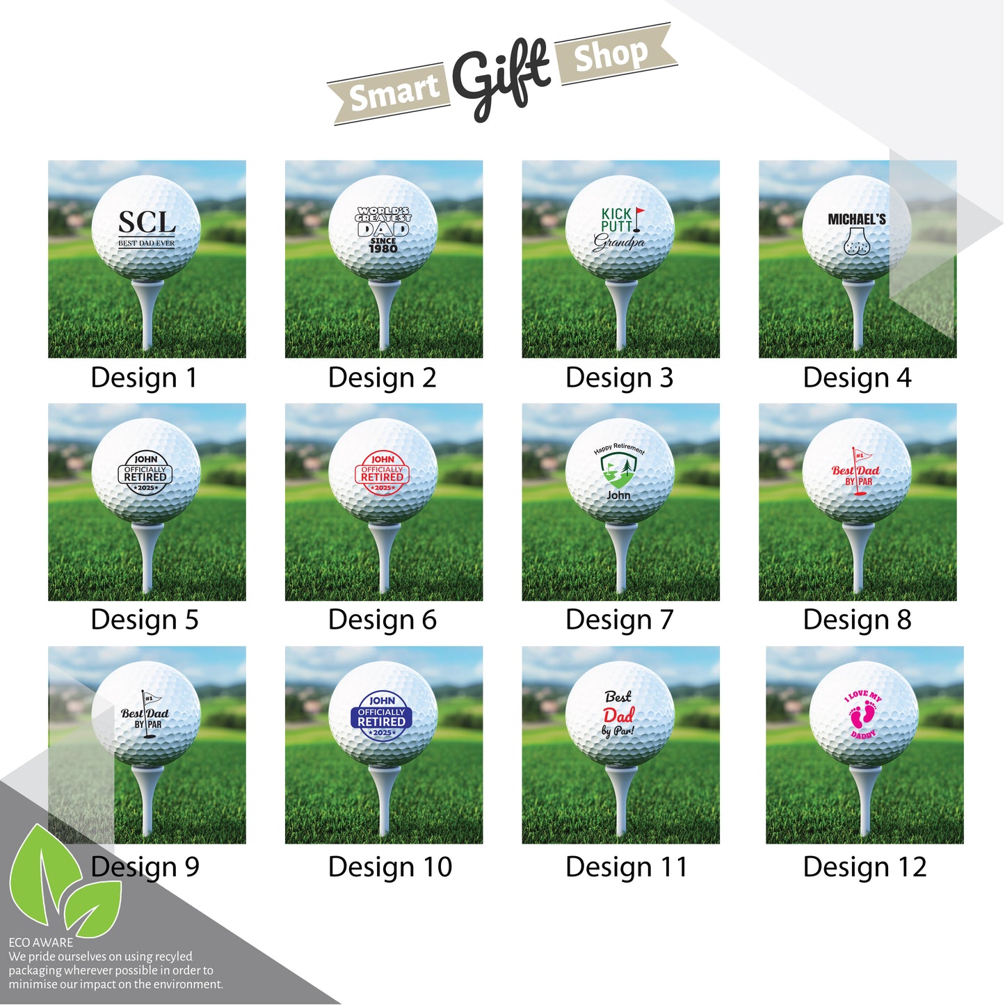Personalised Branded 9 Golf Ball Set in Customised Box - Golfer's Gift, Father's Day, Wedding Favour, Birthday, Valentines, Pet Photo Text Logo