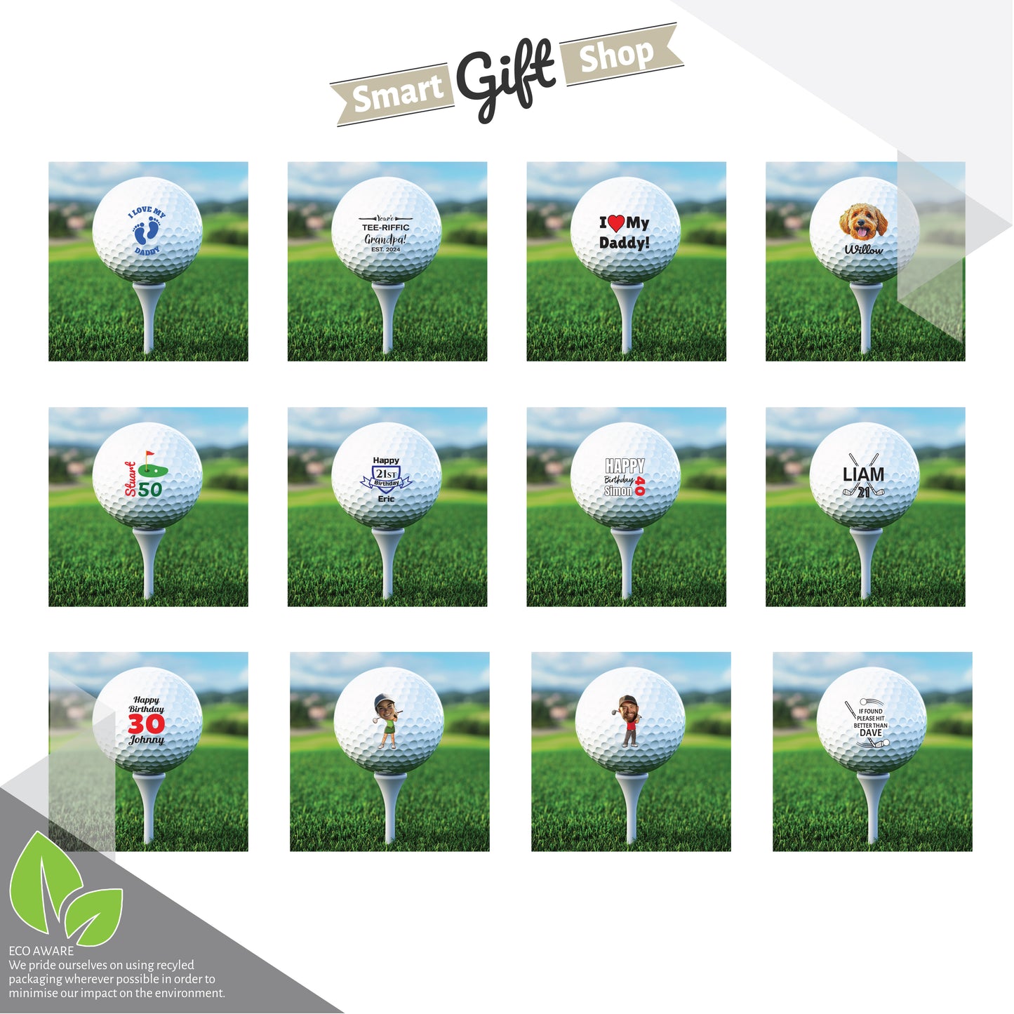 Personalised Branded 9 Golf Ball Set in Customised Box - Golfer's Gift, Father's Day, Wedding Favour, Birthday, Valentines, Pet Photo Text Logo