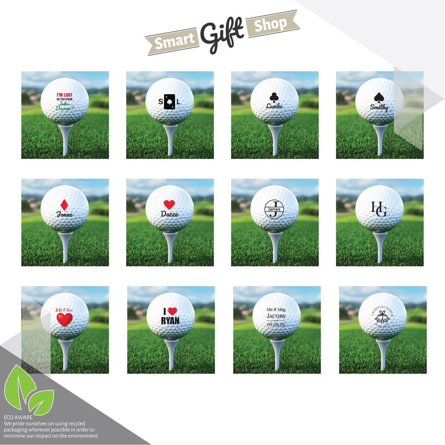 Personalised Branded 9 Golf Ball Set in Customised Box - Golfer's Gift, Father's Day, Wedding Favour, Birthday, Valentines, Pet Photo Text Logo
