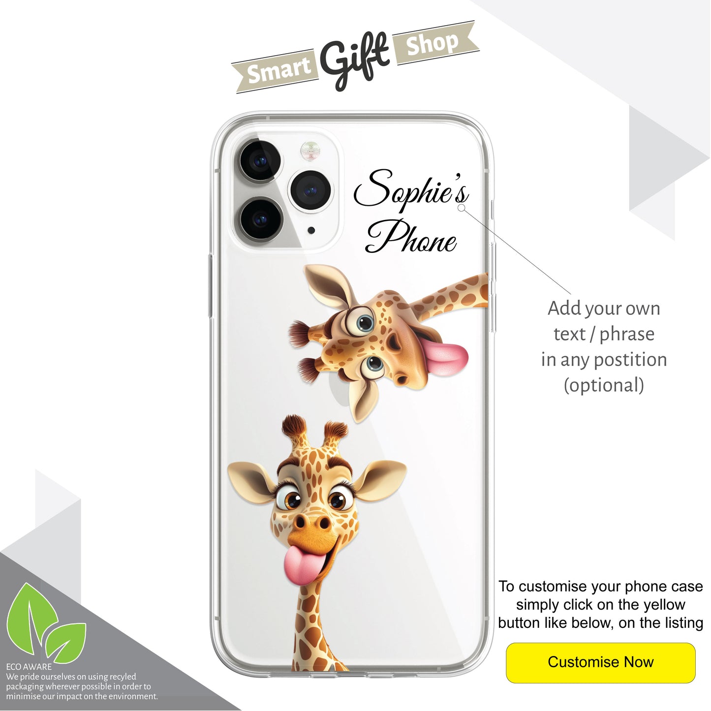 Giraffe Family Phone Case Personalised CLEAR Cute Splatter Phone Cover Case for iPhone 14 13 12