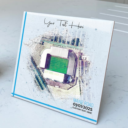Personalised Football Stadium Aerial Watercolour Style Artwork on Mounted Ceramic Tile