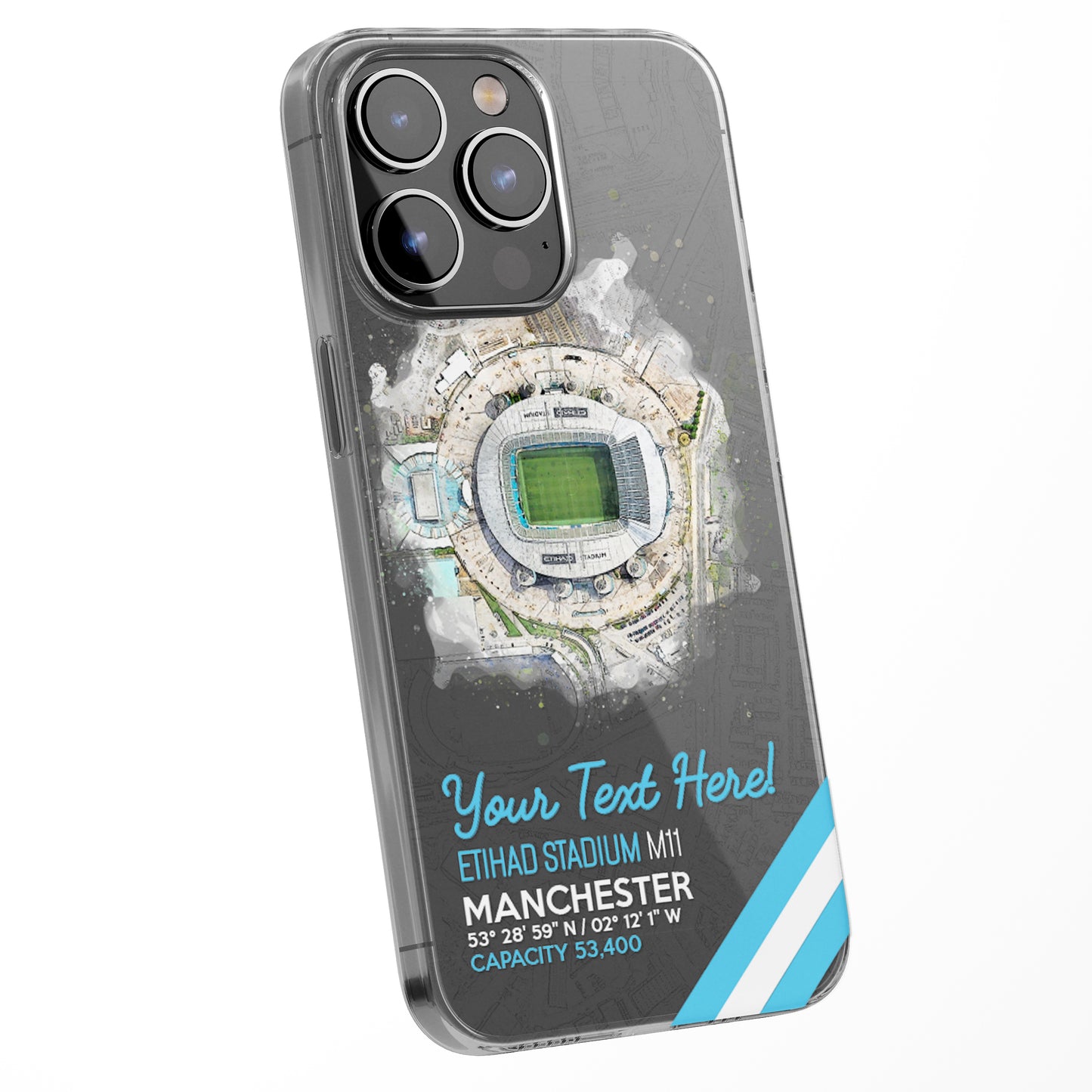 Personalised Phone Case Cover Football Team Stadium Water Colour Effect Style Customised for iPhone 16 15 14 13 12 11 Range