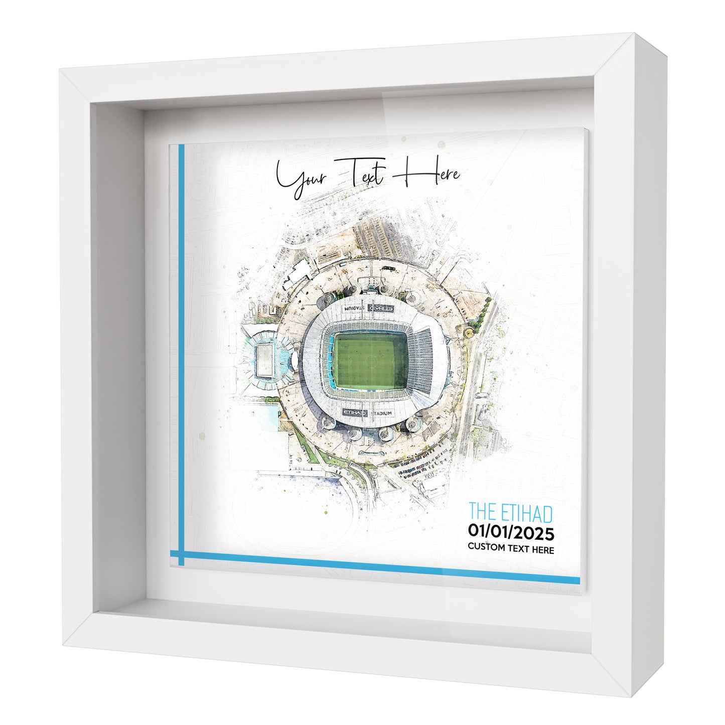 Framed Ceramic Tile Art: Personalised Football Stadium Art Print, Custom Aerial Map - ANY STADIUM Worldwide, Bespoke Text, Football Gift Keepsake