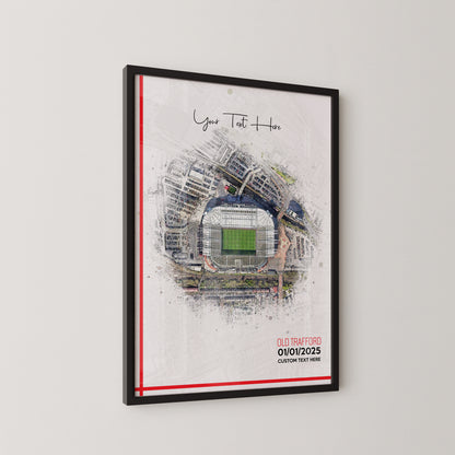 Manchester United, 'Old Trafford' Football Stadium Poster Artwork, Personalised Watercolour Art Print, Custom Aerial Layout - Framing options available ANY STADIUM Worldwide.