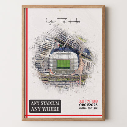 Bespoke Stadium Design Football Stadium Poster Artwork, Personalised Watercolour Art Print, Custom Aerial Layout - Framing options available ANY STADIUM Worldwide.