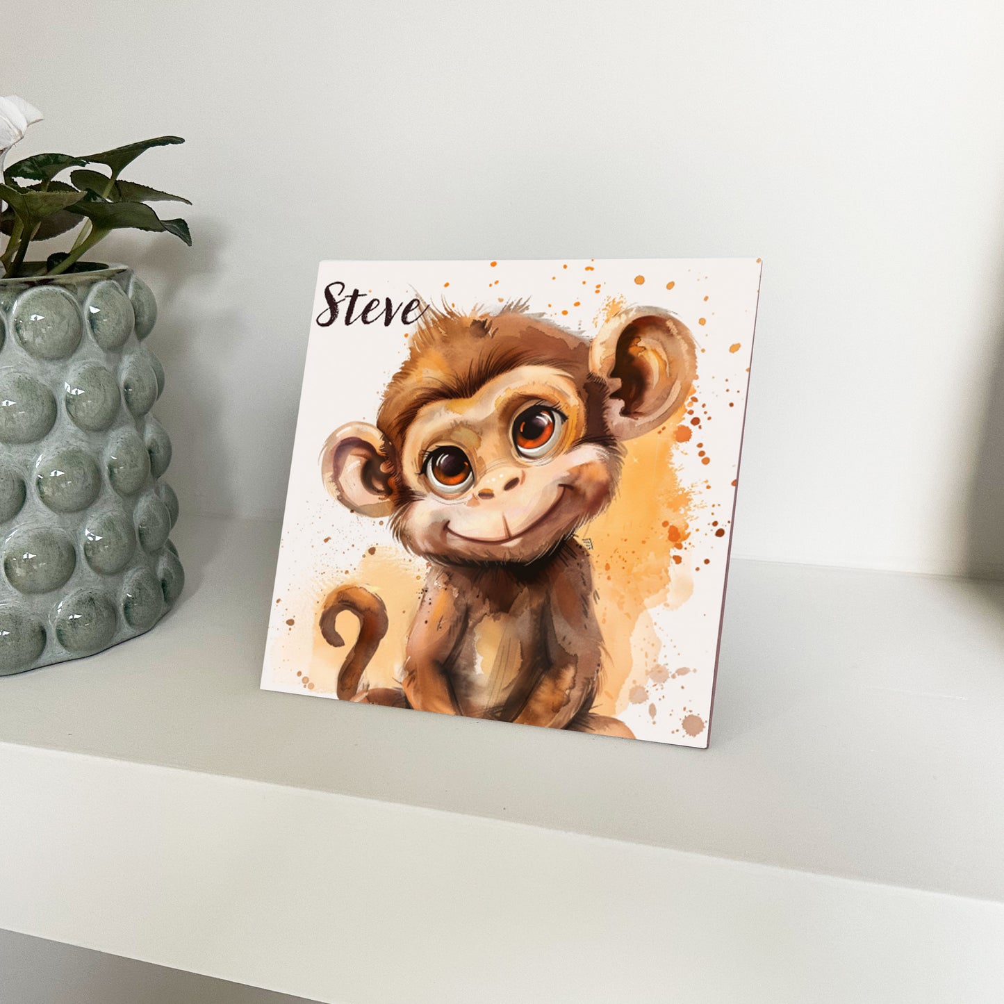 Personalised Baby Monkey Artwork - Framed CERAMIC TILE Print