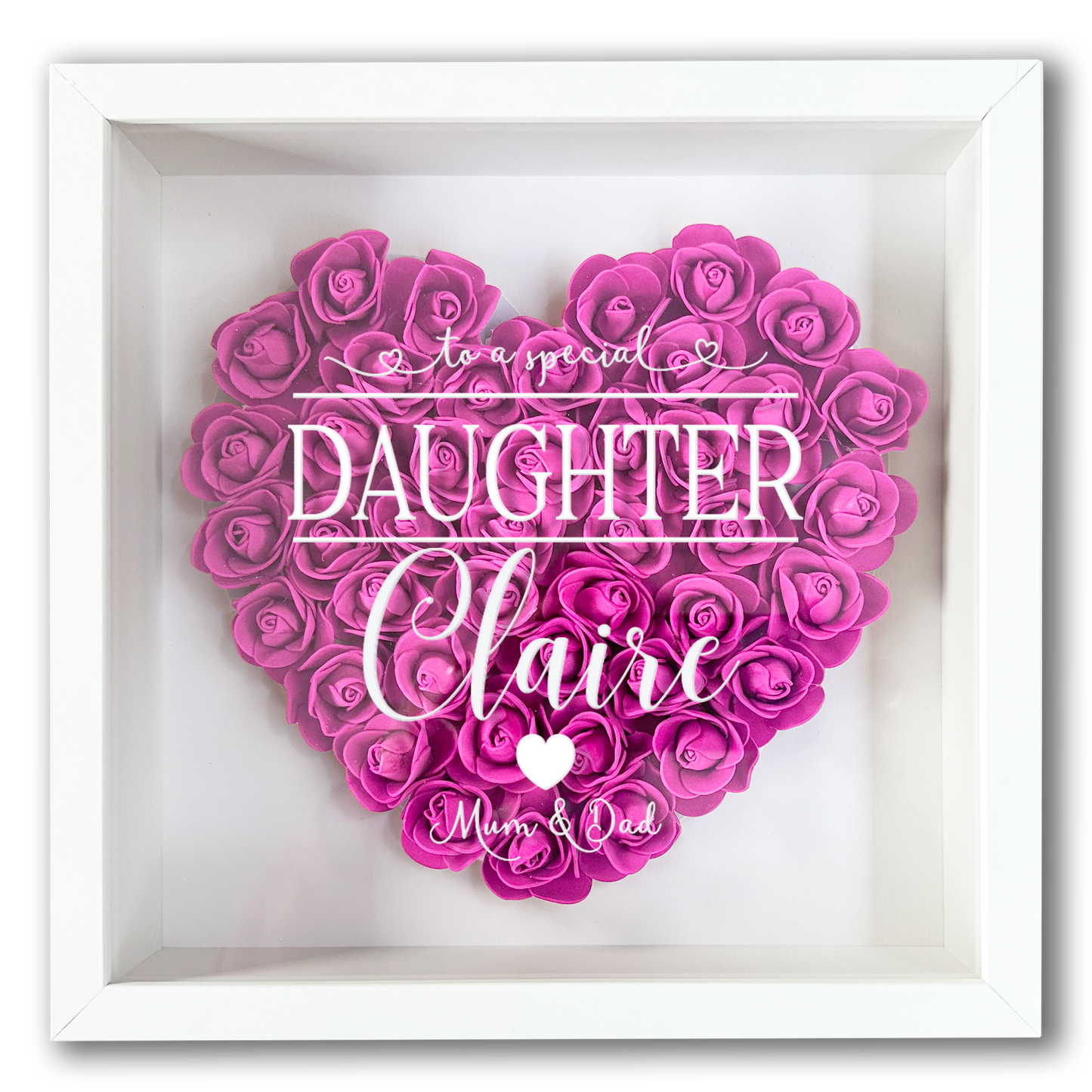Personalised Framed Flower Floral Heart Daughter Friend Custom Birthday Keepsake Unique Gift for Girls Sister Shadow Box Frame