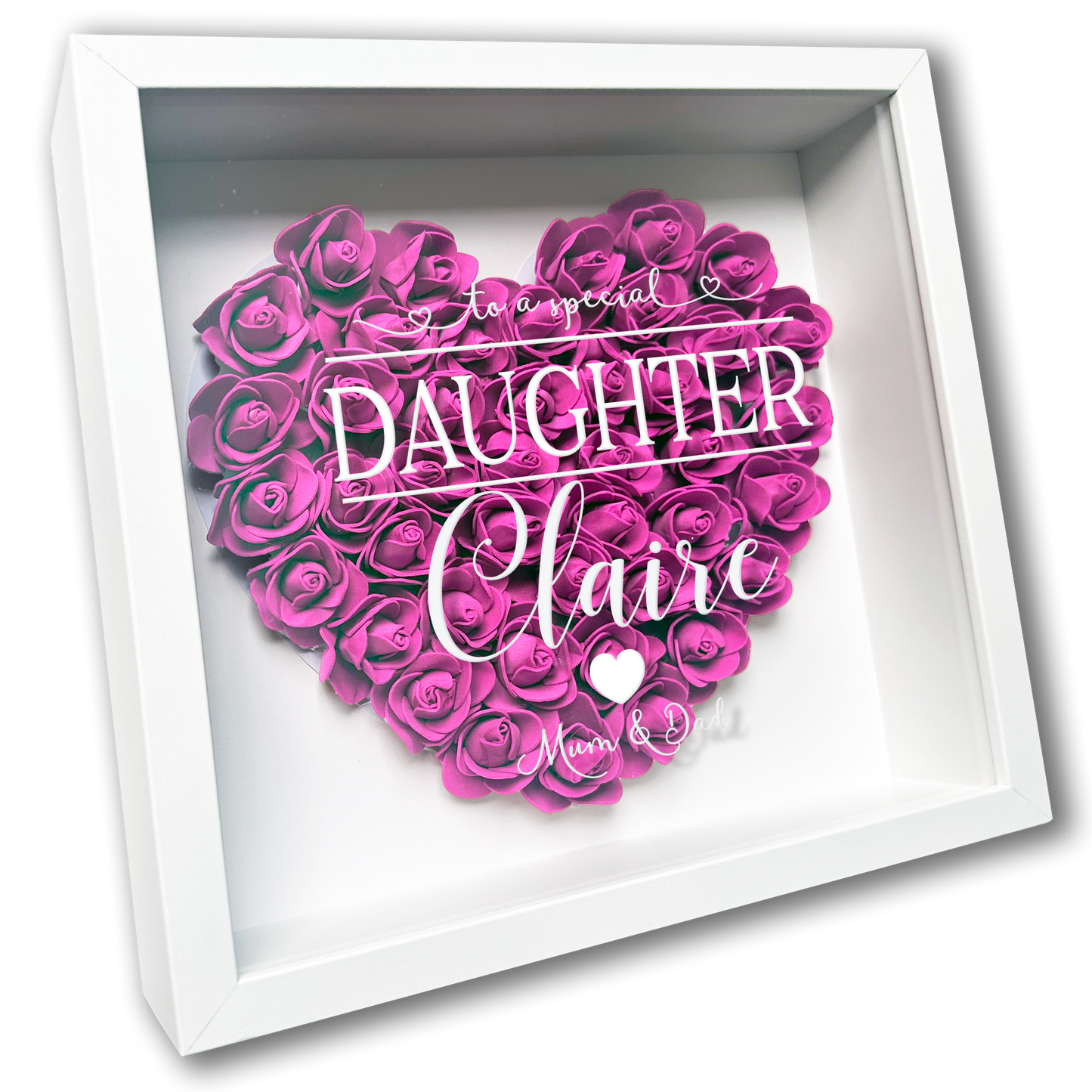 Personalised Framed Flower Floral Heart Daughter Friend Custom Birthday Keepsake Unique Gift for Girls Sister Shadow Box Frame