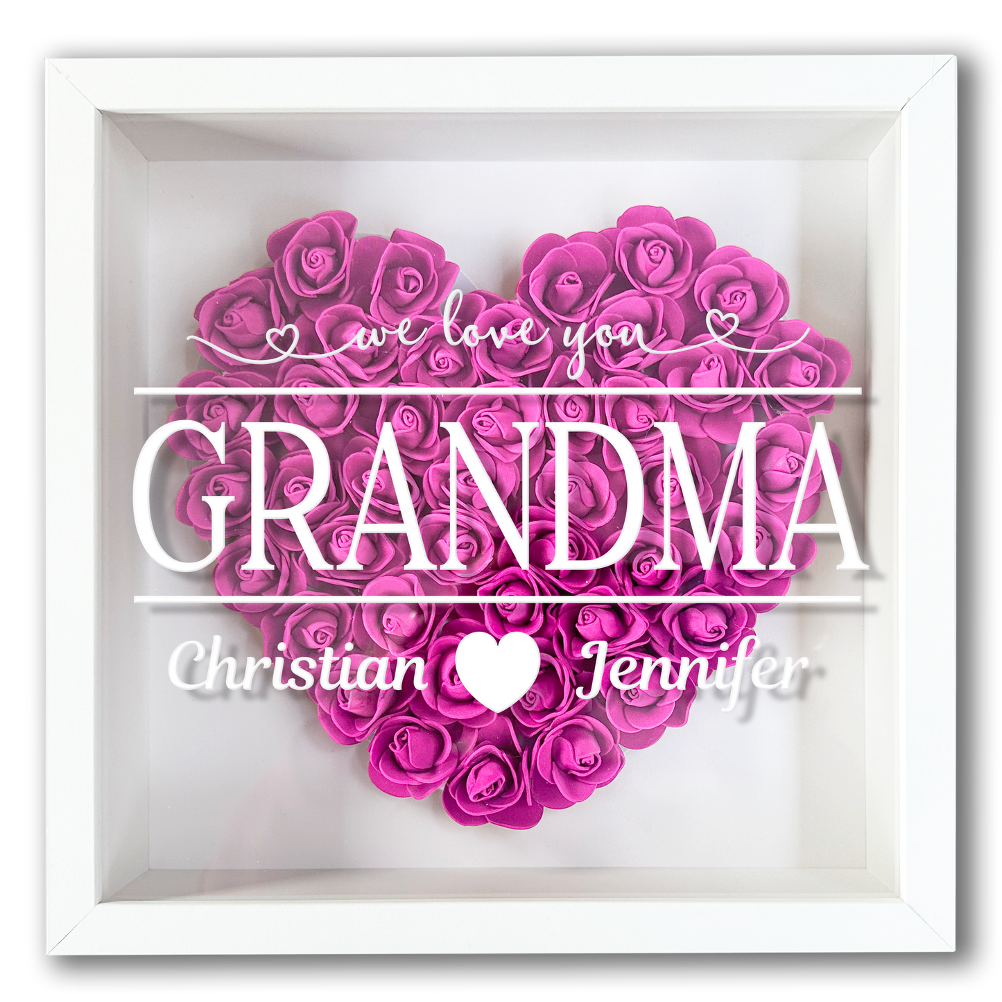 Personalised Framed Flower Floral Heart Grandmother Nanny Grandma Custom Birthday Keepsake Unique Gift Heart Flower Roses Shadow Box Frame