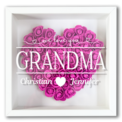 Personalised Framed Flower Floral Heart Grandmother Nanny Grandma Custom Birthday Keepsake Unique Gift Heart Flower Roses Shadow Box Frame