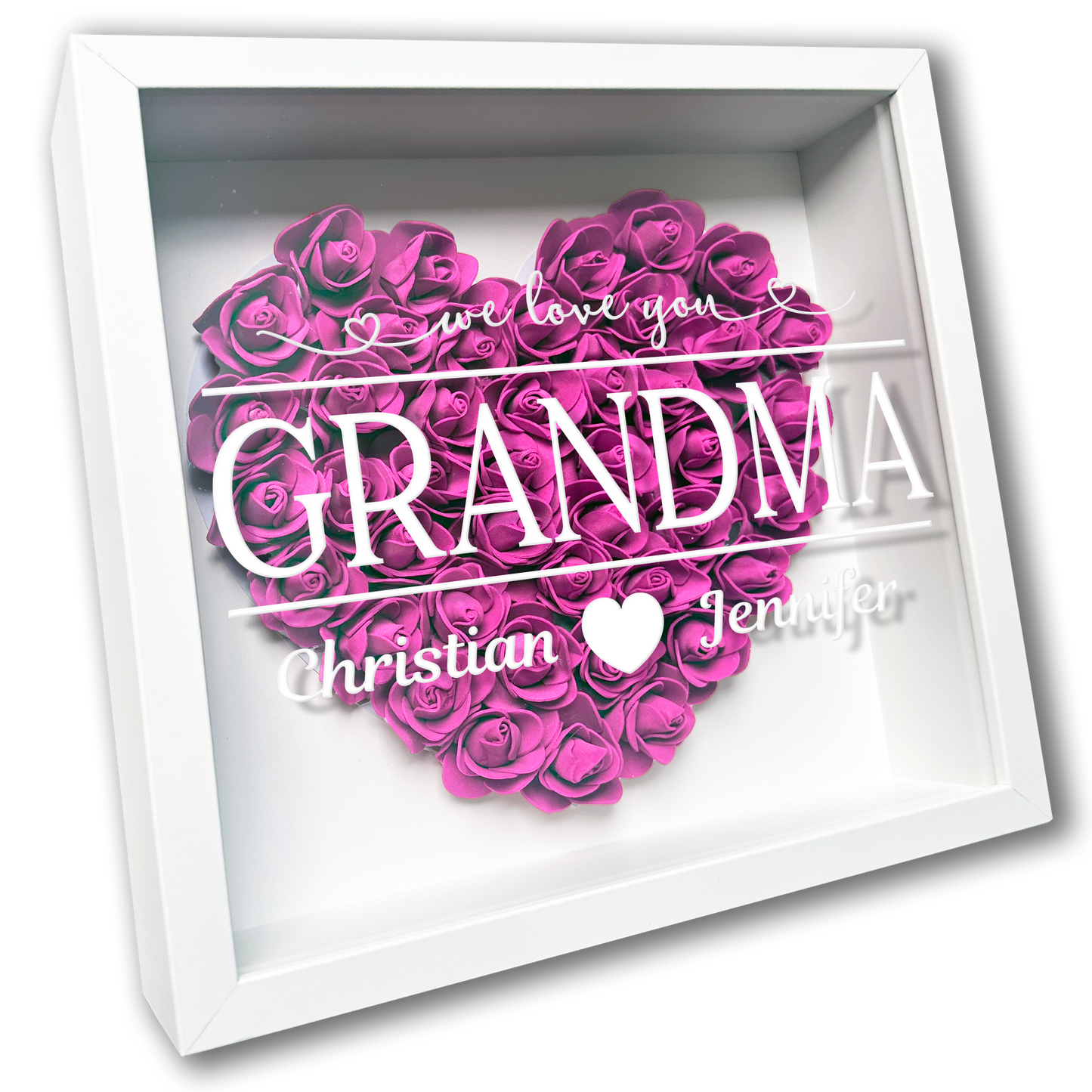 Personalised Framed Flower Floral Heart Grandmother Nanny Grandma Custom Birthday Keepsake Unique Gift Heart Flower Roses Shadow Box Frame