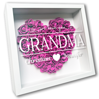 Personalised Framed Flower Floral Heart Grandmother Nanny Grandma Custom Birthday Keepsake Unique Gift Heart Flower Roses Shadow Box Frame