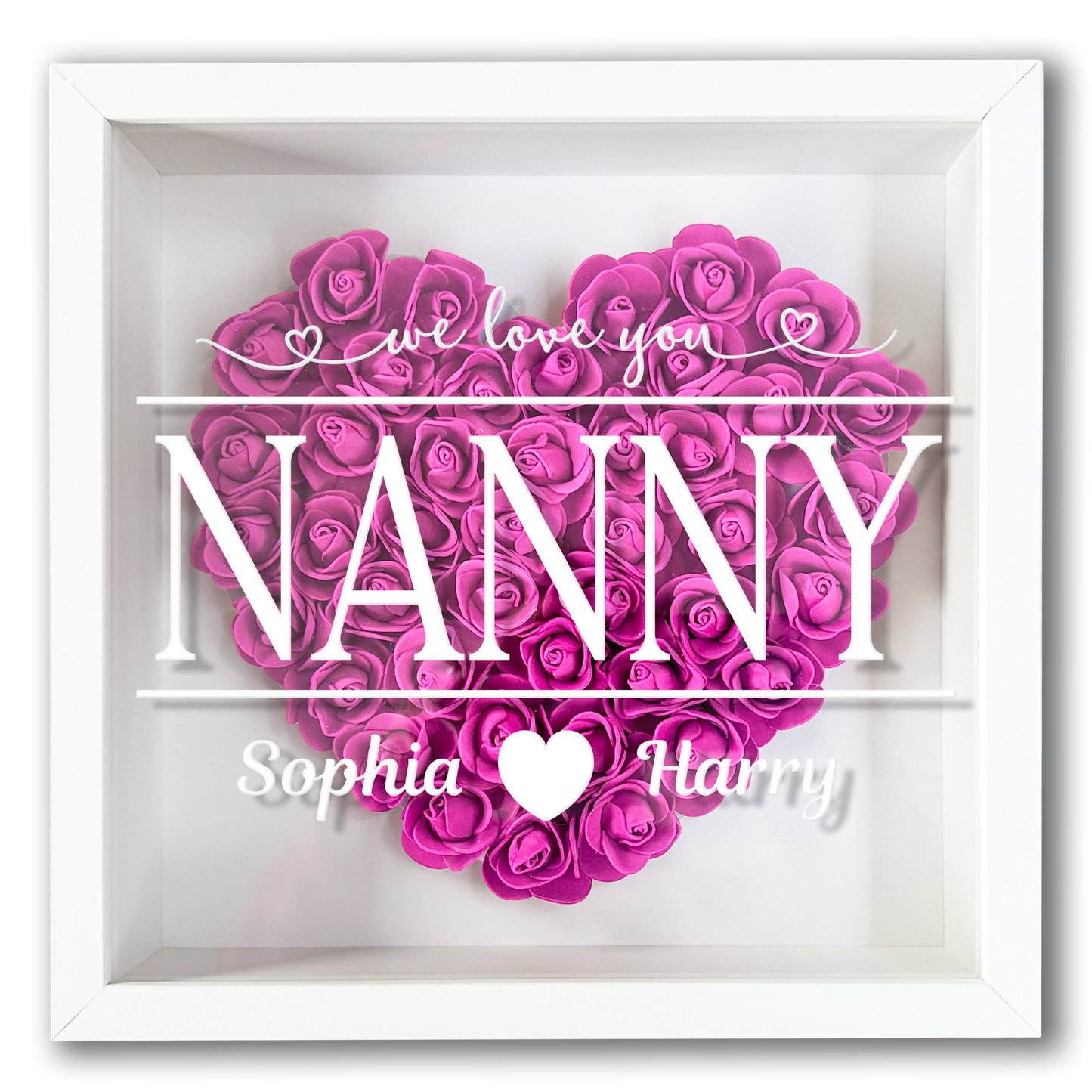 Personalised Framed Flower Floral Heart Grandmother Nanny Grandma Custom Birthday Keepsake Unique Gift Heart Flower Roses Shadow Box Frame