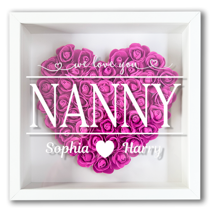 Personalised Framed Flower Floral Heart Grandmother Nanny Grandma Custom Birthday Keepsake Unique Gift Heart Flower Roses Shadow Box Frame