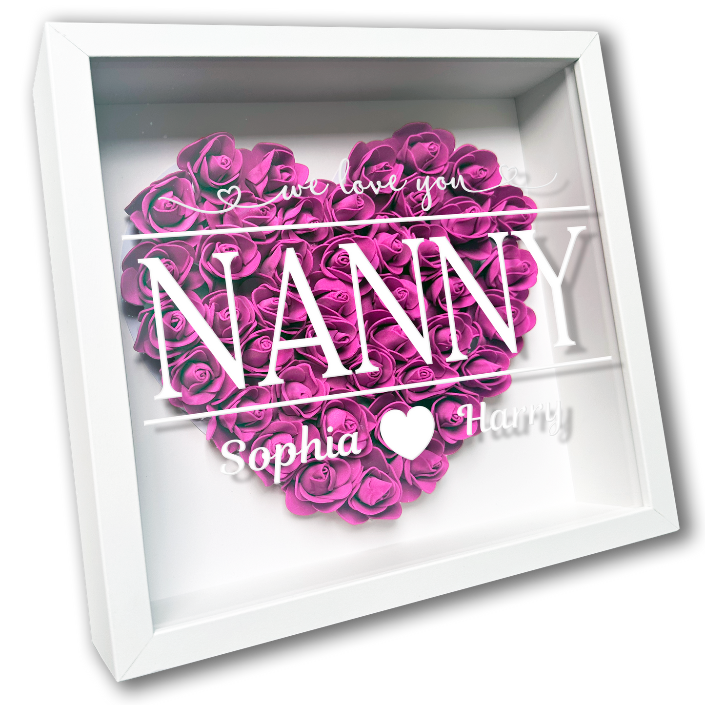 Personalised Framed Flower Floral Heart Grandmother Nanny Grandma Custom Birthday Keepsake Unique Gift Heart Flower Roses Shadow Box Frame