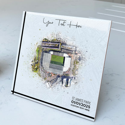 Personalised Football Stadium Aerial Watercolour Style Artwork on Mounted Ceramic Tile