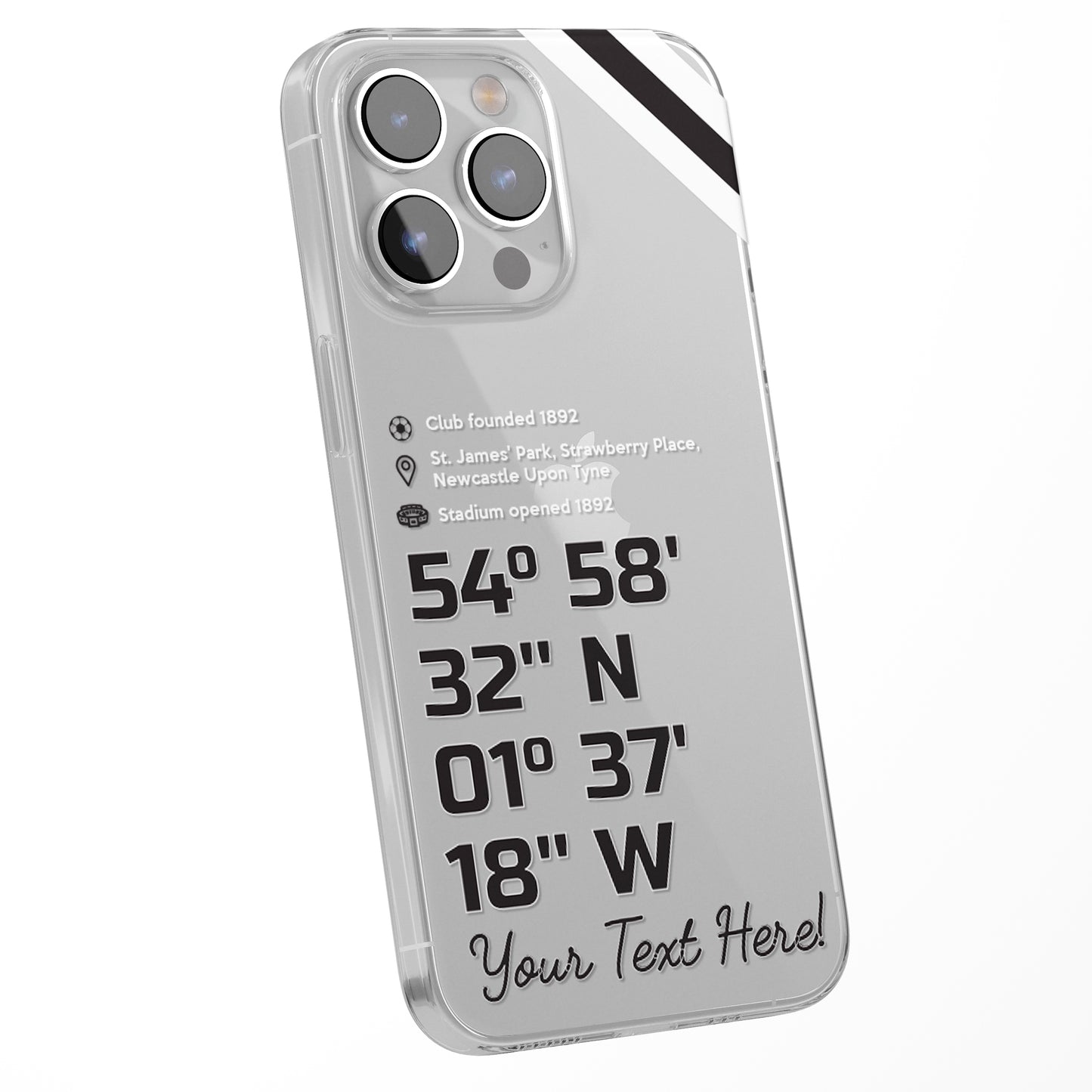 Personalised Phone Case Cover Football Team Stadium Coordinates Map Customised for iPhone 16 15 14 13 12 11 Range