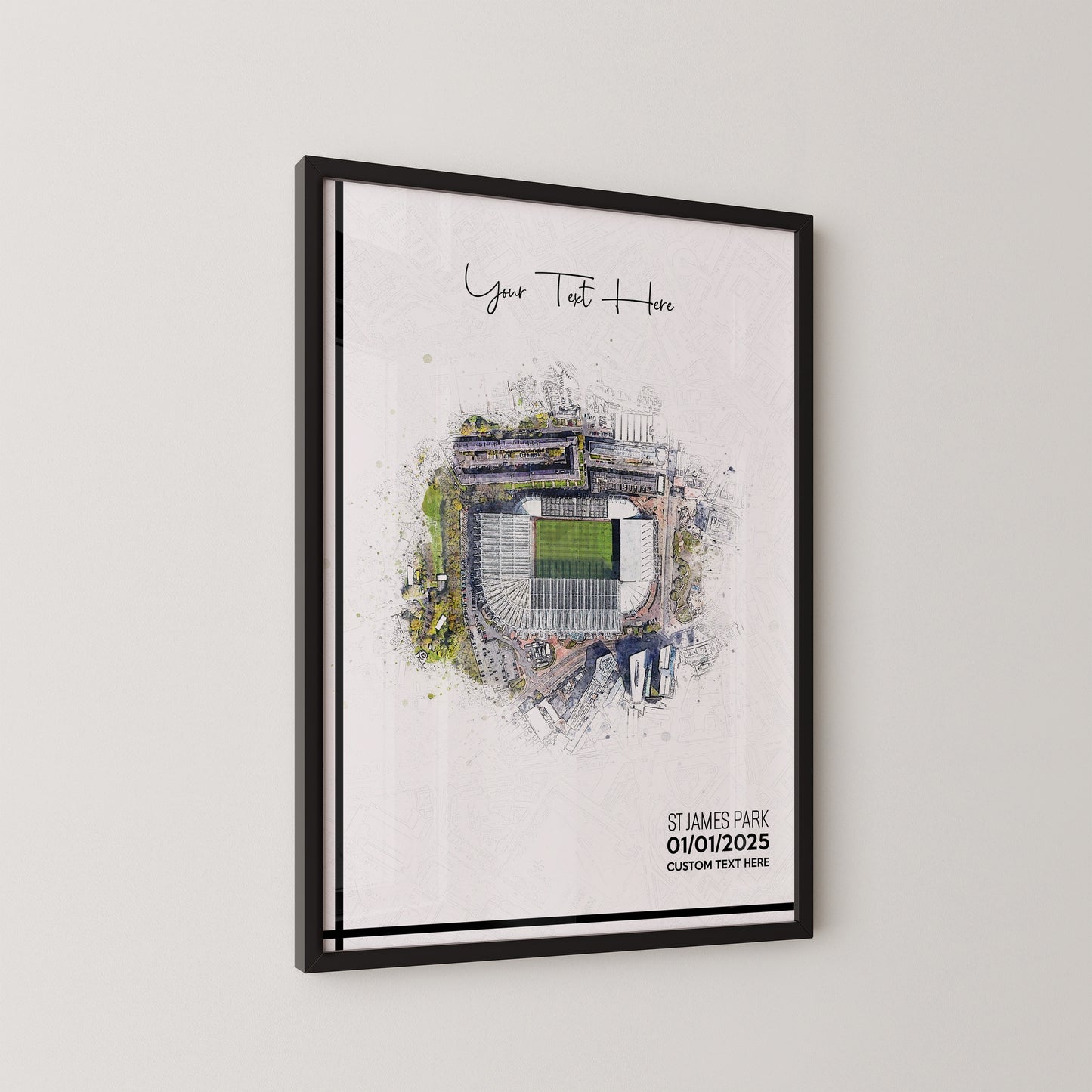 Bespoke Stadium Design Football Stadium Poster Artwork, Personalised Watercolour Art Print, Custom Aerial Layout - Framing options available ANY STADIUM Worldwide.