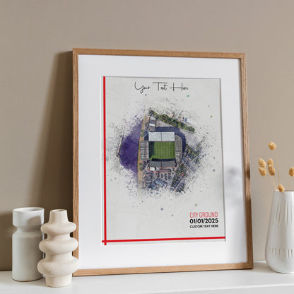 Bespoke Stadium Design Football Stadium Poster Artwork, Personalised Watercolour Art Print, Custom Aerial Layout - Framing options available ANY STADIUM Worldwide.