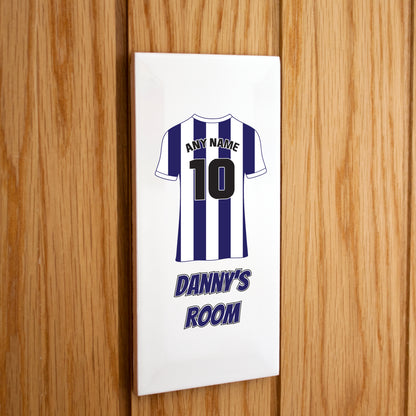 Personalised Premium Ceramic Children's Football Door Plaque - Premier Championship Football Team Shirt Style